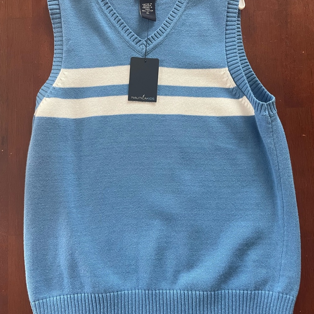 Nautica Kids Blue and White V-Neck Sweater Vest
